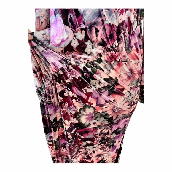 AIDAN MATTOX Velvet Dress Floral Maxi Stretch Multicolor Pink Long Sleeve 6 NWT - Picture 4 of 11